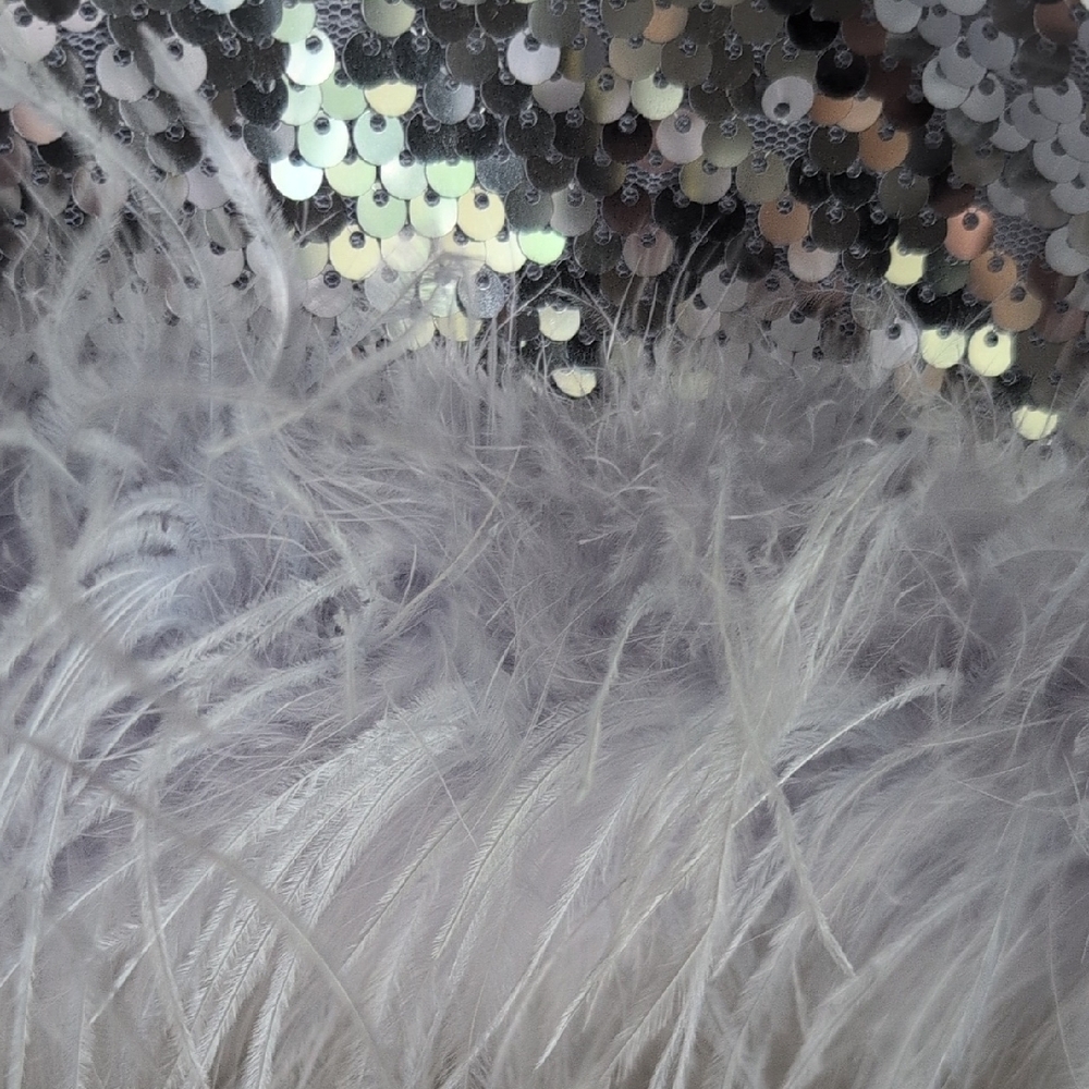 Silver Sequin Camisole with Feather Trim - Picture 5 of 8